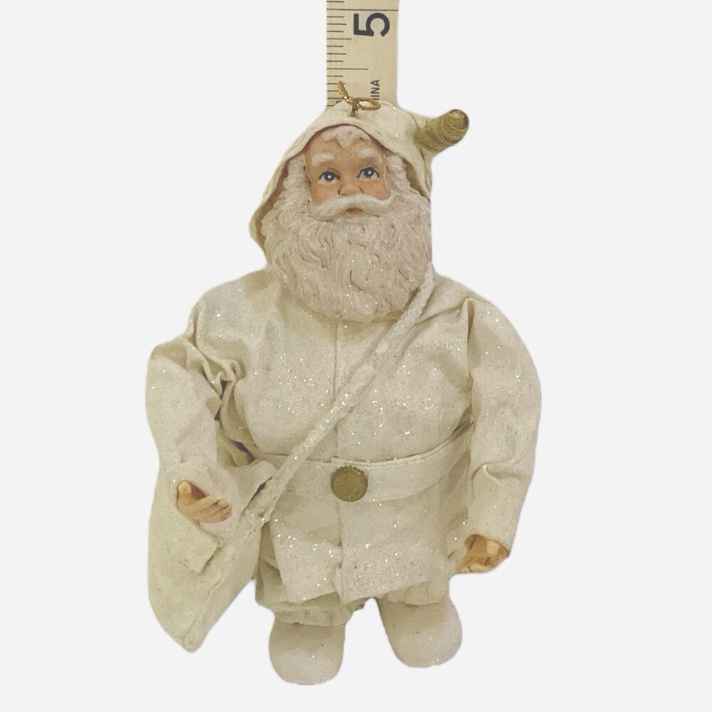 Ceramic & Paper Mache Winterland Santa With Pouch Christmas Ornament - Picture 3 of 7